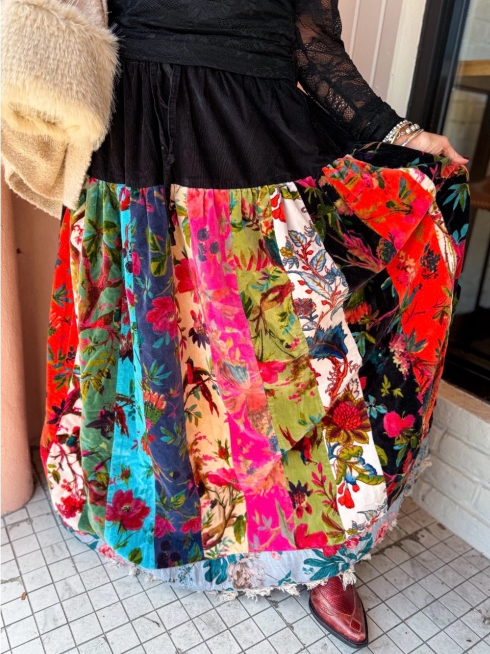 A RARE BIRD Velvet Patchwork Handmade Convertible Skirt/Dress. Size OS - Picture 3 of 13